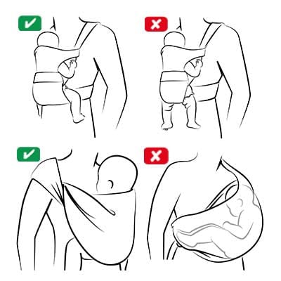 Forma correcta de llevar al bebé en el portabebés