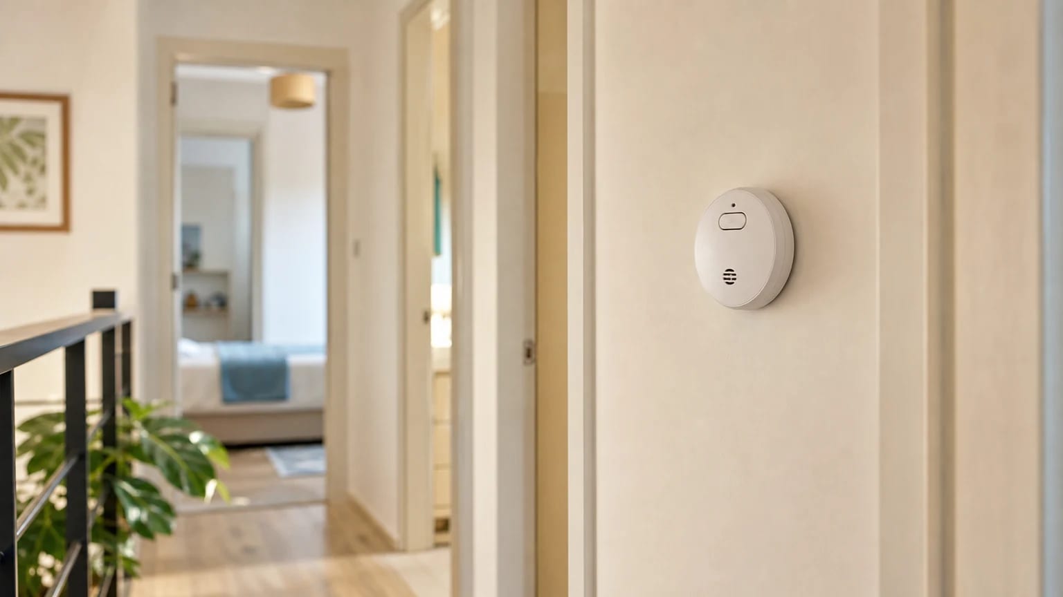 Detector de monóxido de carbono instalado en una zona de paso de la vivienda.